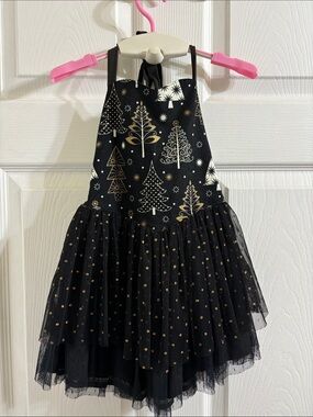 Girls Black & Gold Holiday Tree Tulle Costume Dress